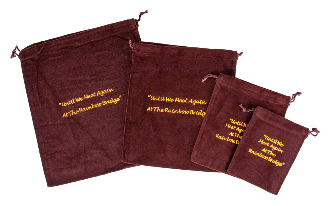10 x Cremains Bags - Burgundy (Rainbow Bridge Embroidery) - Click Image to Close