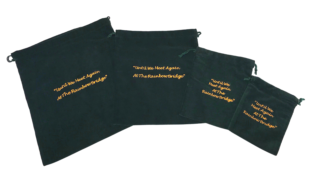 10 x Cremains Bags - Green (Rainbow Bridge Embroidery)